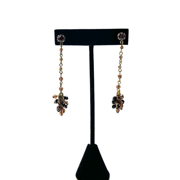 Vintage 1990s Erickson Beamon Amber & Jet Black Crystal Cluster Drop Earrings - Picture 3 of 10